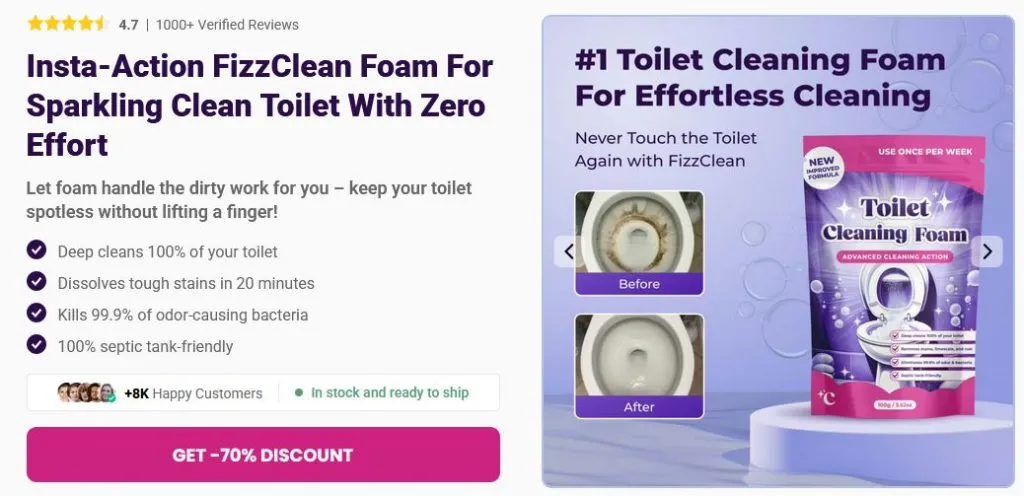 FizzClean foaming toilet cleaner shown in use